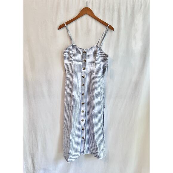 NWT Target Universal Thread Women MEDIUM Linen Corset Midi Dress Blue Striped - Picture 4 of 8
